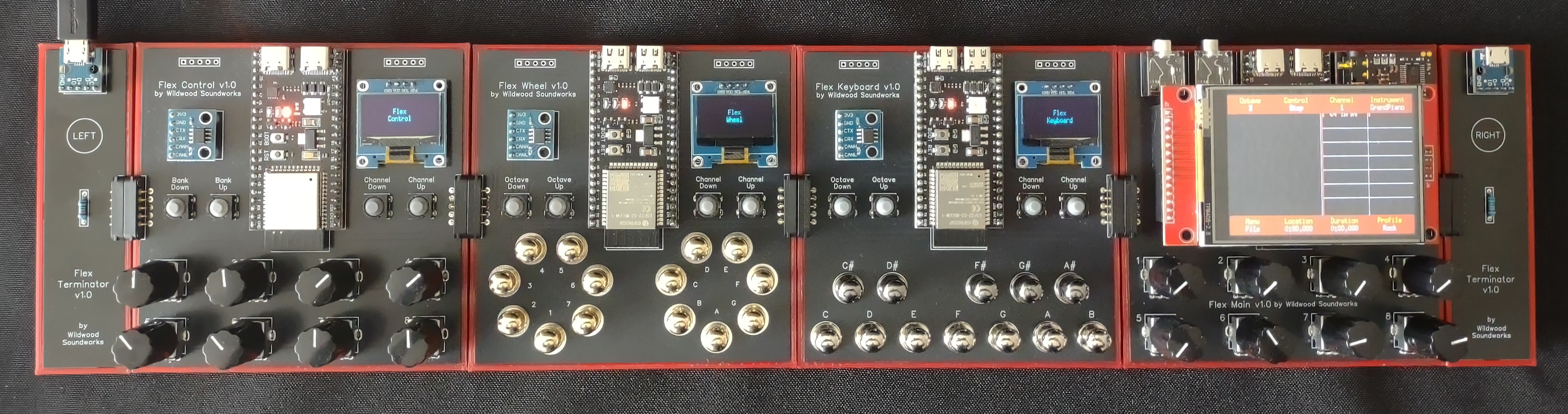Photo of four Flex devices connected together